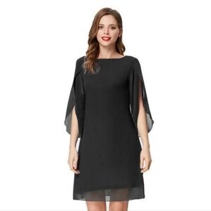 Grace Karin Elegant Slit Sleeve Sheer Over Black Dress Sz 20 /
